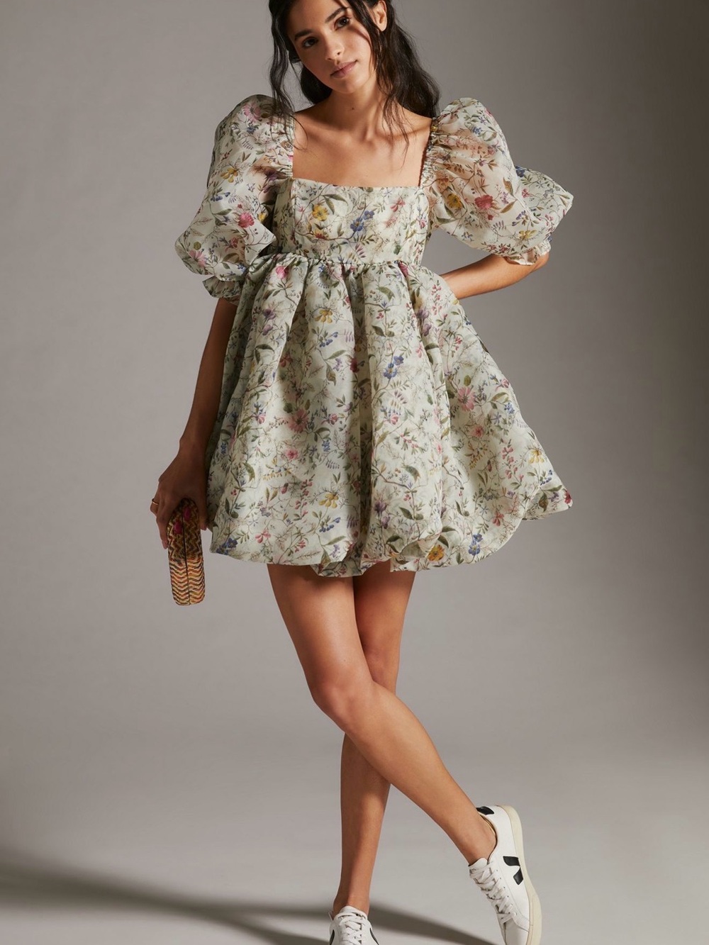 Selkie Bubble Square Neck Puff Sleeve Mini Dress